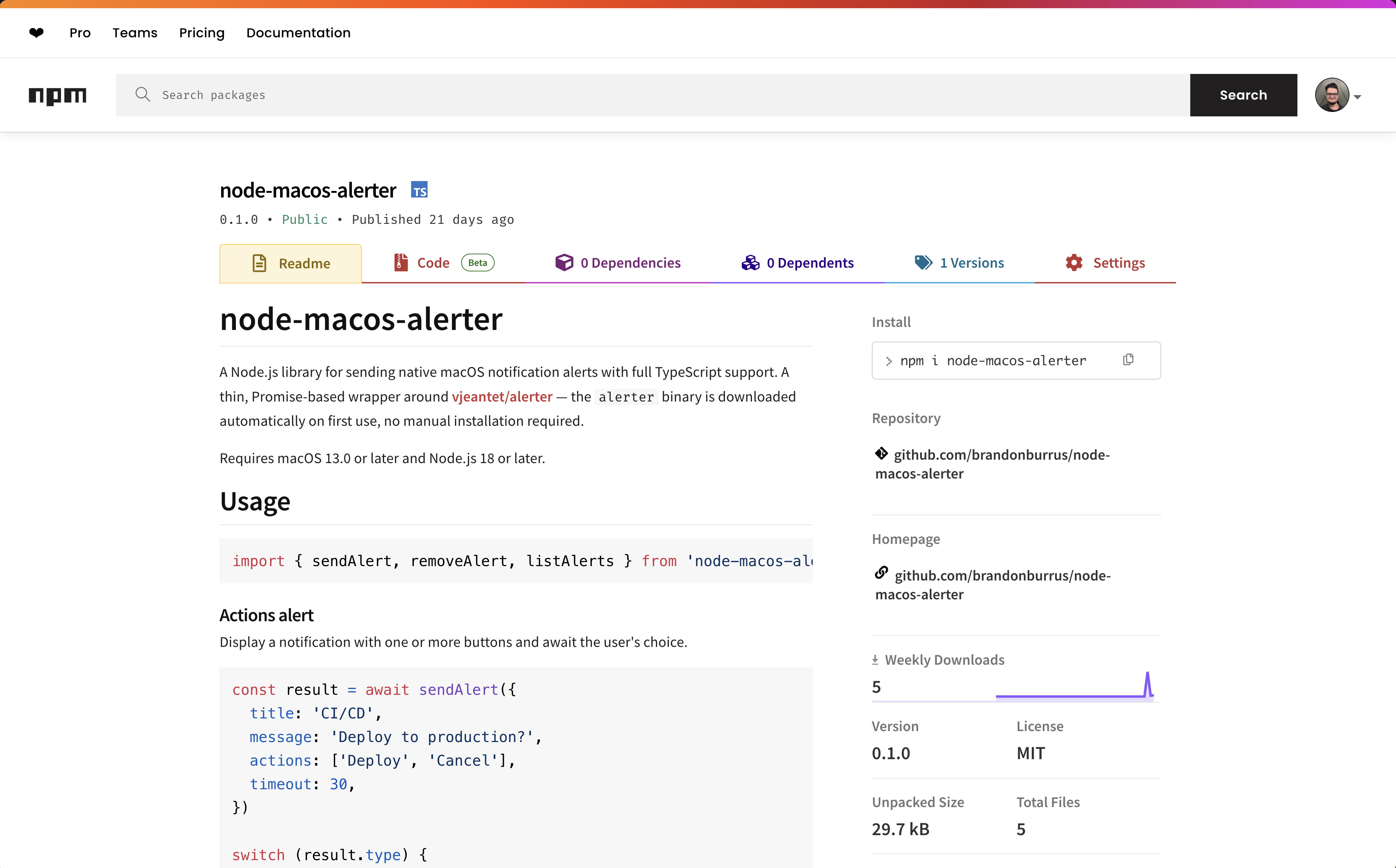 Node MacOS Alerter thumbnail